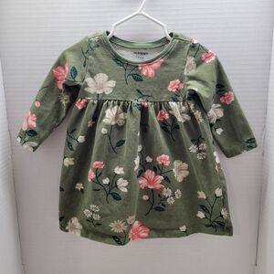 Old Navy Baby Girl 6-12M Green Floral Long Sleeve Dress